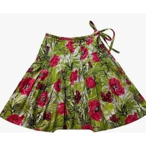 Talbots 6P floral & butterflies wide pleats skirt side zip ties at waist A-line